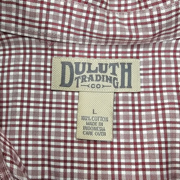 Duluth Trading Co Plaid Button Down Shirt L Red White Cotton Short Sleeve - Picture 3 of 6